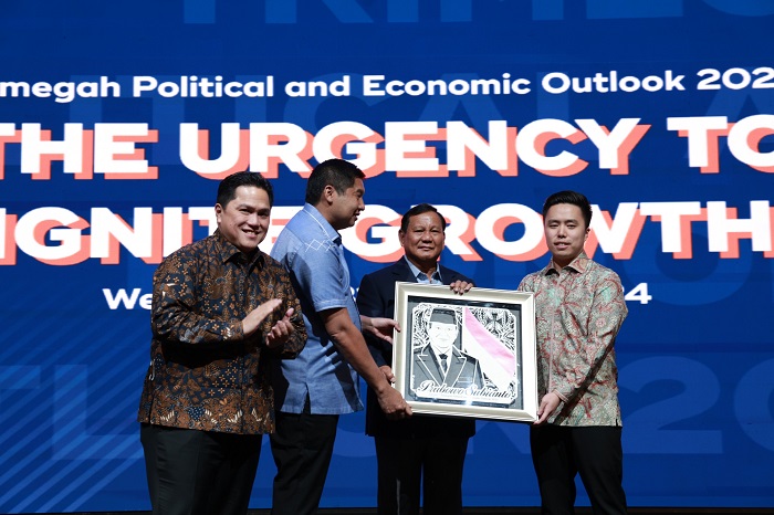 Capres nomor urut 2 Prabowo Subianto dalam acara Trimegah Politic and Economic Outlook 2024 di Jakarta. (Dok. Tim Media Prabowo)